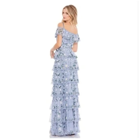NEW MAC DUGGAL Off The Shoulder Embroidered Ruffle Tiered Gown 9069‎ SZ 6 - Picture 4 of 13